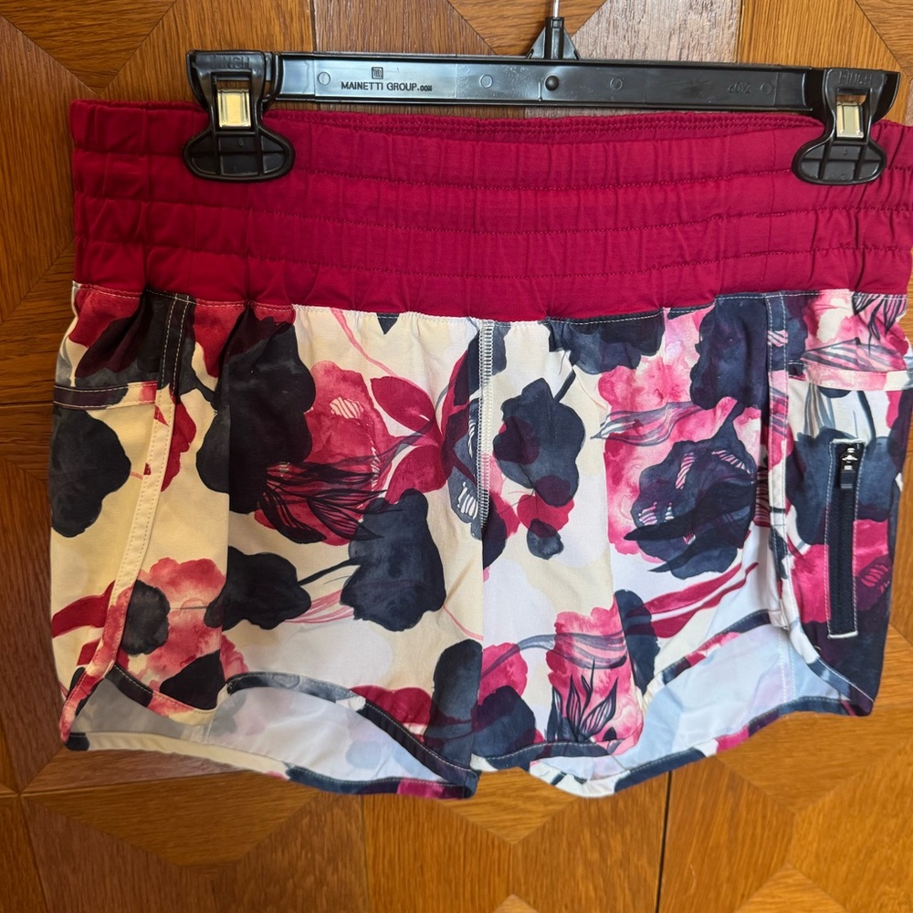 Lululemon Floral Athletic Shorts with Zipper Pockets